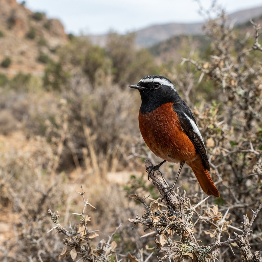 Moussier's Redstart in Moroccan scrub