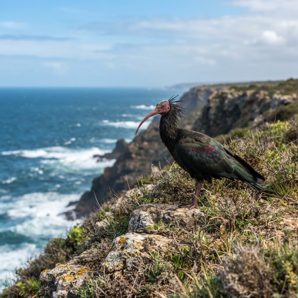 Northern Bald Ibis in Moroccan coastal habitat