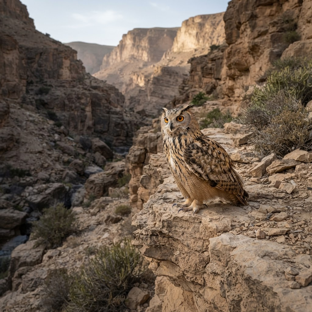 Pharaoh Eagle-Owl in a Moroccan gorge